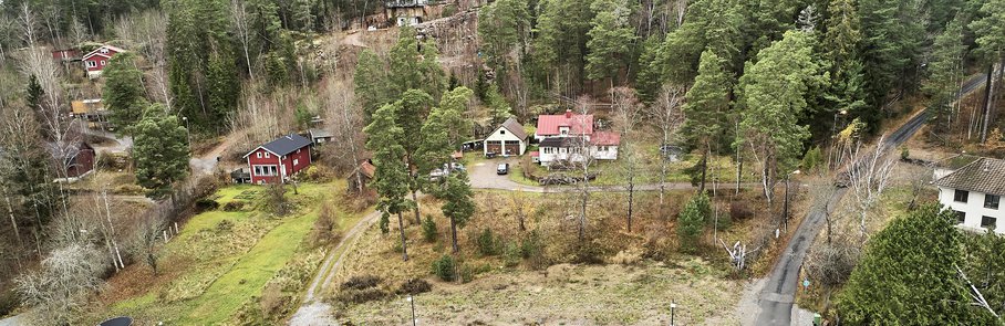 Flygfoto över det nya bostadsområdet Väsjön som är under uppbyggnad.
