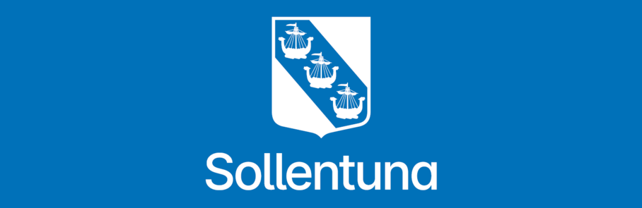 Sollentuna kommuns logotyp i vitt mpnterad på ett blått fält