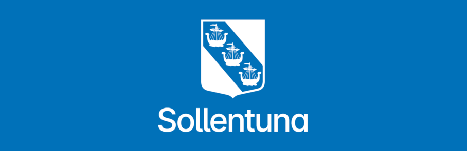 Sollentuna kommuns logotyp i vitt mpnterad på ett blått fält