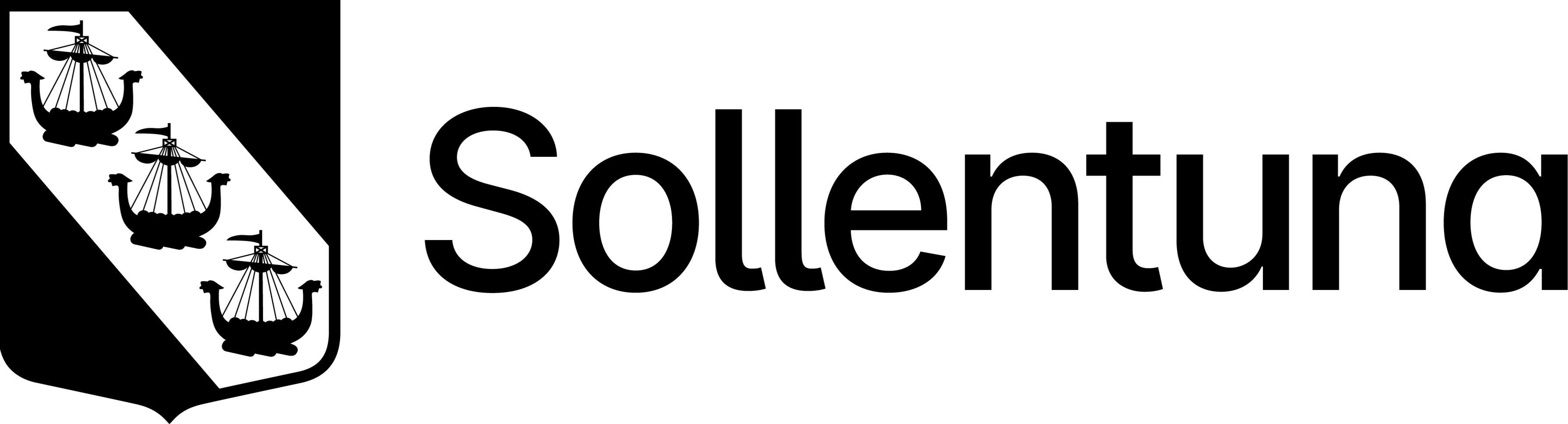 Sollentuna kommuns logotyp med svart sköld och tre vikingaskepp.