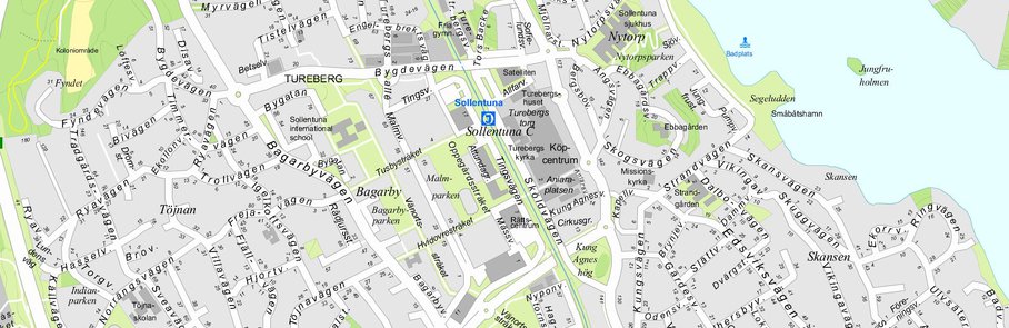 Ett skrärmklipp av en karta över Sollentuna.
