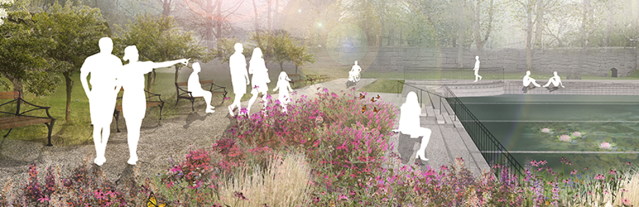 Arkitektritad vy på Slottsdammen