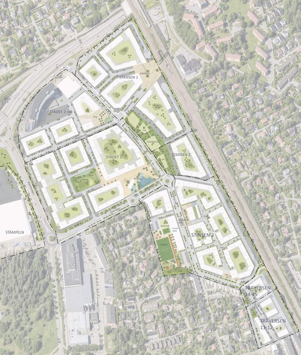 Kartskiss över planerna för Södra Häggvik